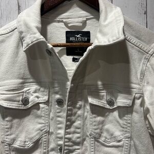 Hollister White Cotton Denim Jacket Womens Small Cotton Stretch